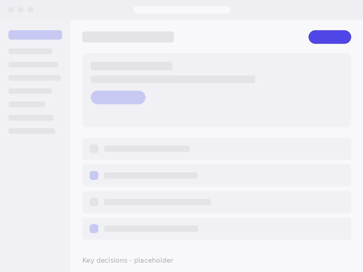 Key decisions placeholder artwork (final product screenshot to come)